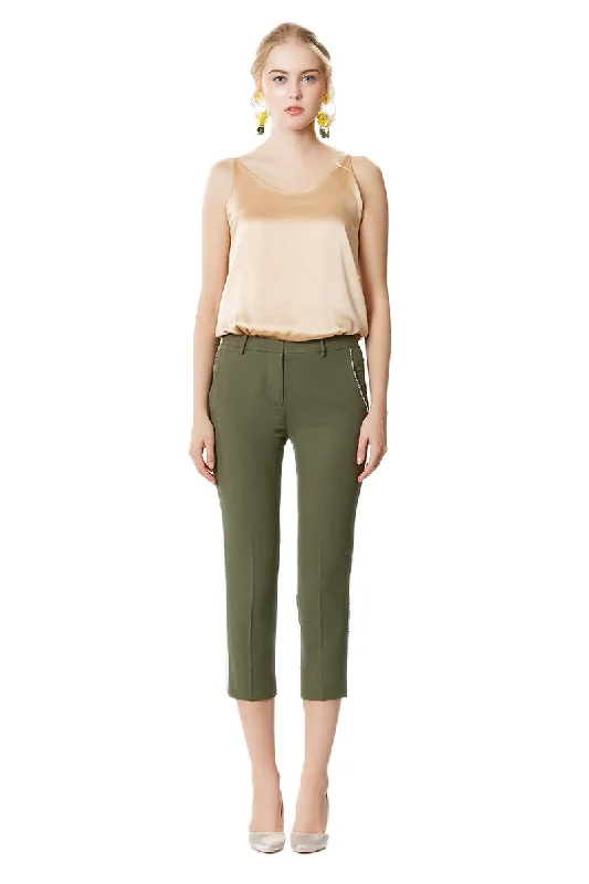 Casual Sneakers IY Beaded Cropped Trousers In Khaki