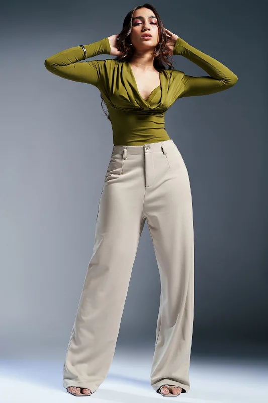 Cozy Basics Feather Grey Wide Leg Adjustable Korean Pants