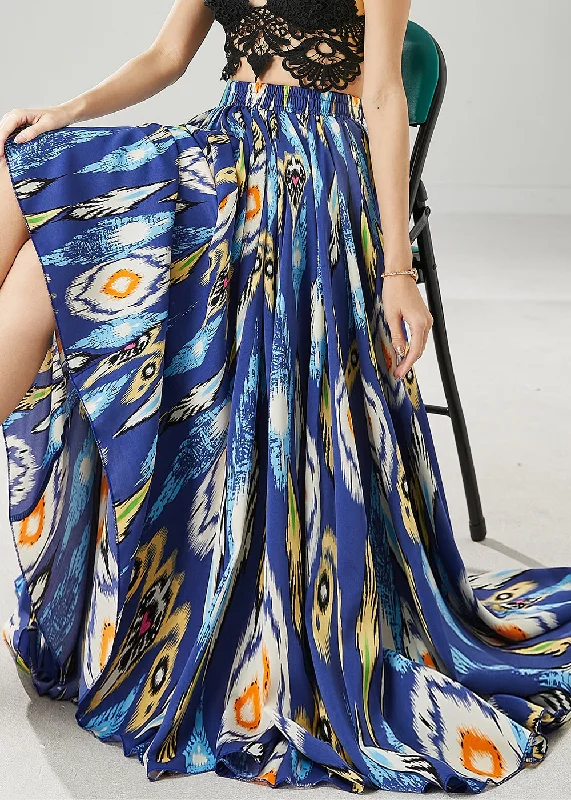 Easy Fit Blue Print Chiffon Skirt Exra Large Hem Spring