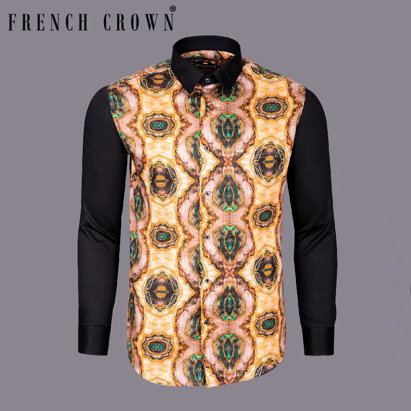 Cozy Fit Black with Emerald and Golden jewelry art Printed Premium Cotton Shirt