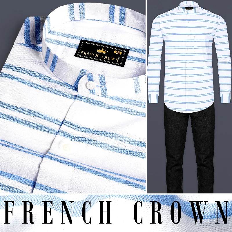 Everyday Apparel Bright White and Cornflower Blue Striped Dobby Textured Premium Giza Cotton Shirt Everyday Apparel Bright White and Cornflower Blue Striped Dobby Textured Premium Giza Cotton Shirt