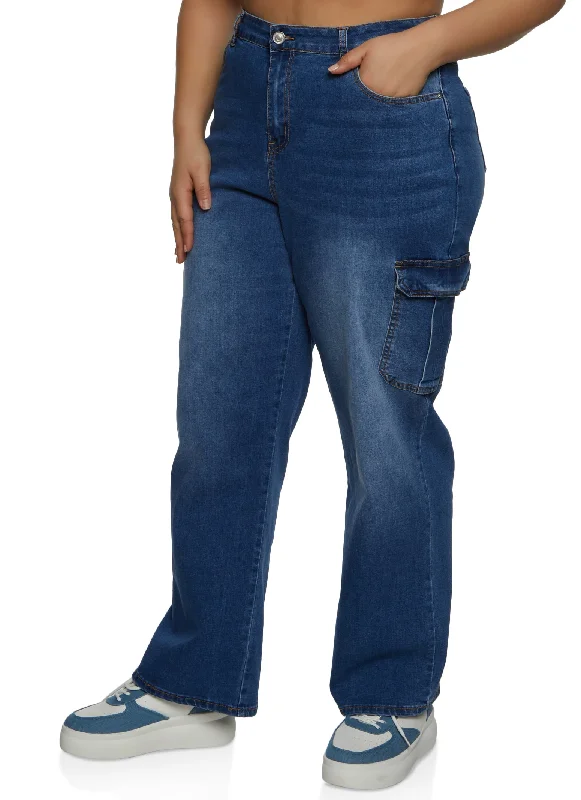 Comfy Hoodies Plus Size WAX Whiskered Wide Leg Cargo Jeans