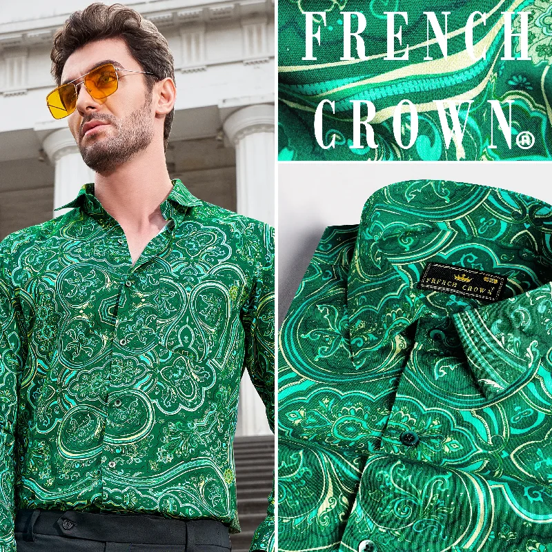 Lounge Wear Dartmouth Green With Boho Printed Super Soft Premium Cotton Shirt