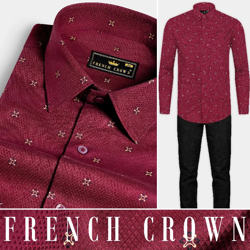 Smart Tops Burgundy Maroon Dobby Textured Premium Giza Cotton Shirt