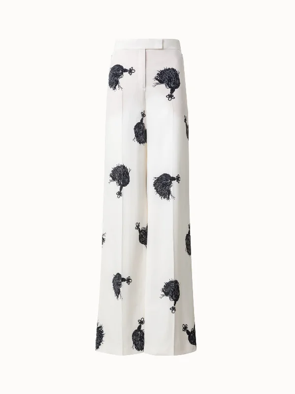 Effortless Style Wide Leg Silk Pants with Tassels Print