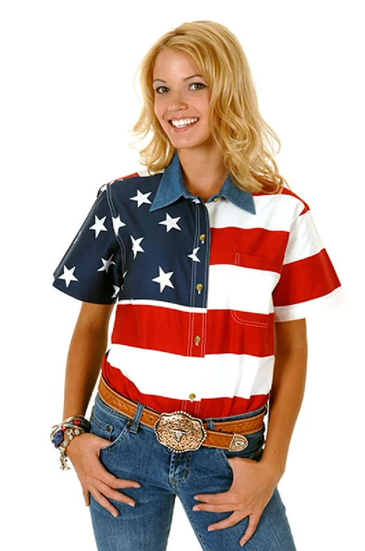Casual Sneakers Roper Womens Patriotic Red 100% Cotton S/S Stars Stripes American Flag Shirt Casual Sneakers Roper Womens Patriotic Red 100% Cotton S/S Stars Stripes American Flag Shirt