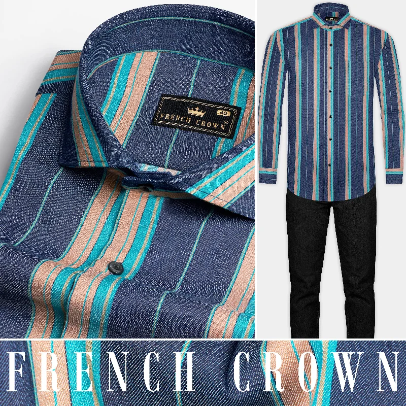 Practical Looks Indigo Blue with Copperfield Brown and Bahama Blue Striped Denim Shirt Practical Looks Indigo Blue with Copperfield Brown and Bahama Blue Striped Denim Shirt