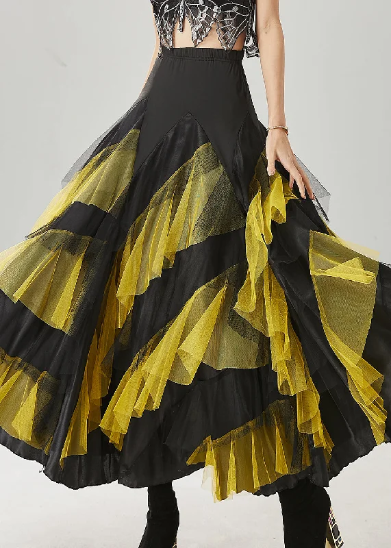Soft Sweaters Boho Yellow Ruffled Patchwork Tulle Skirts Spring