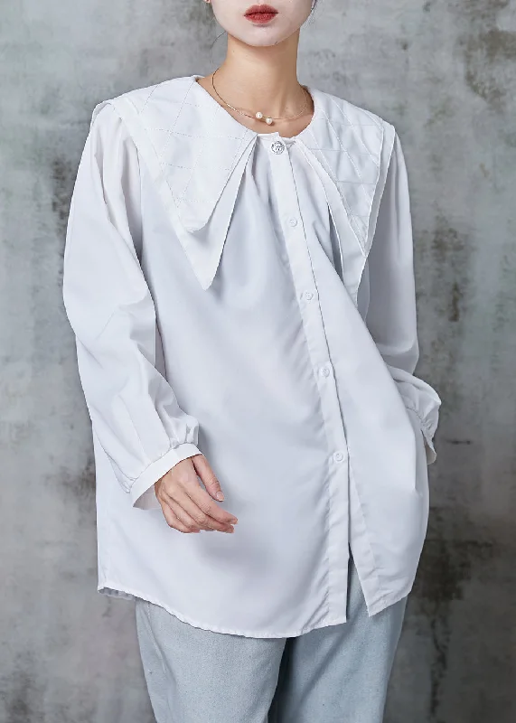 Relaxed Layers Simple White Double-layer Collar Cotton Shirt Tops Spring
