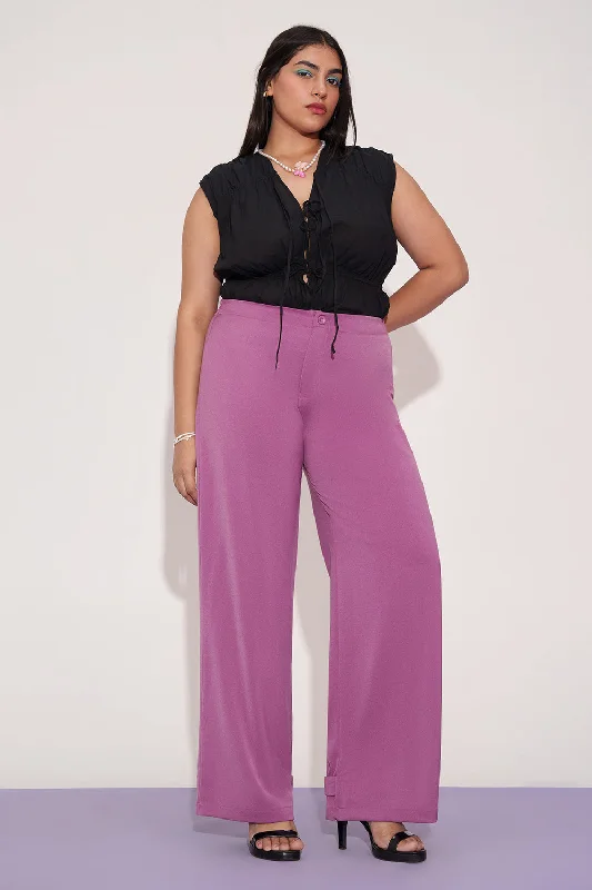 Soft Fashion Mauve Taupe Curve Adjustable Hem Korean Pants