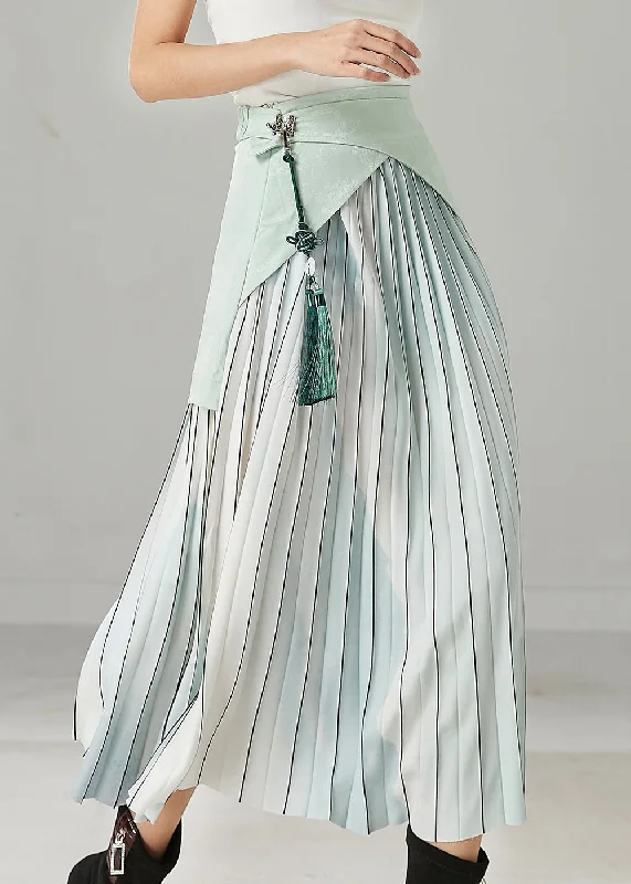 Relaxed Layers Modern Sky Blue Striped Patchwork Silk Pleated Skirts Spring