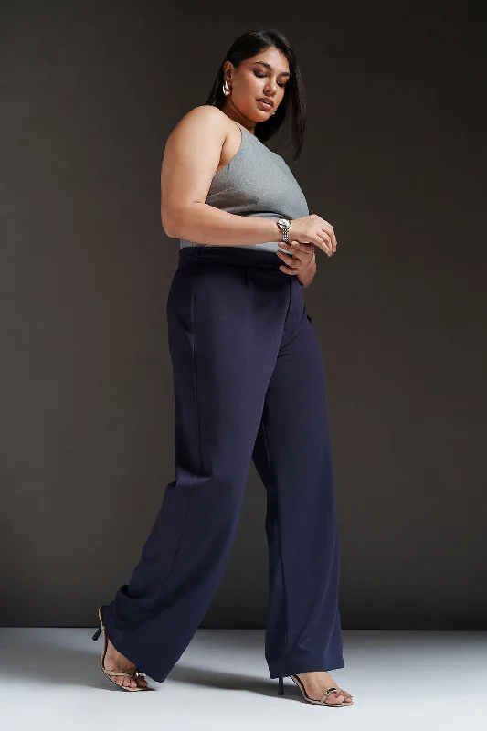 All-Season Outfits Cosmic Navy Curve Textured Korean Pants
