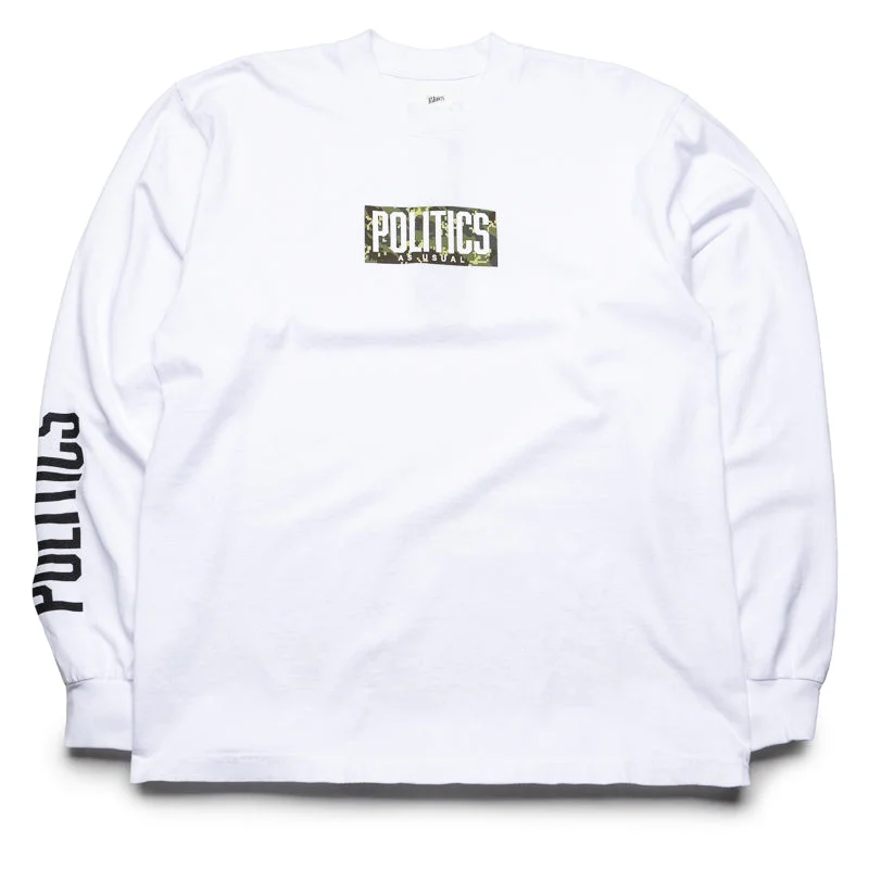 Fashion Must-have Politics Camo Brick Logo L/S Tee - White