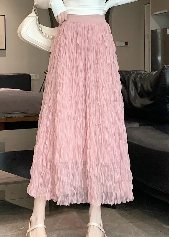 Flexible Styles Chic Pink Wrinkled Elastic Waist Tulle Skirt Summer