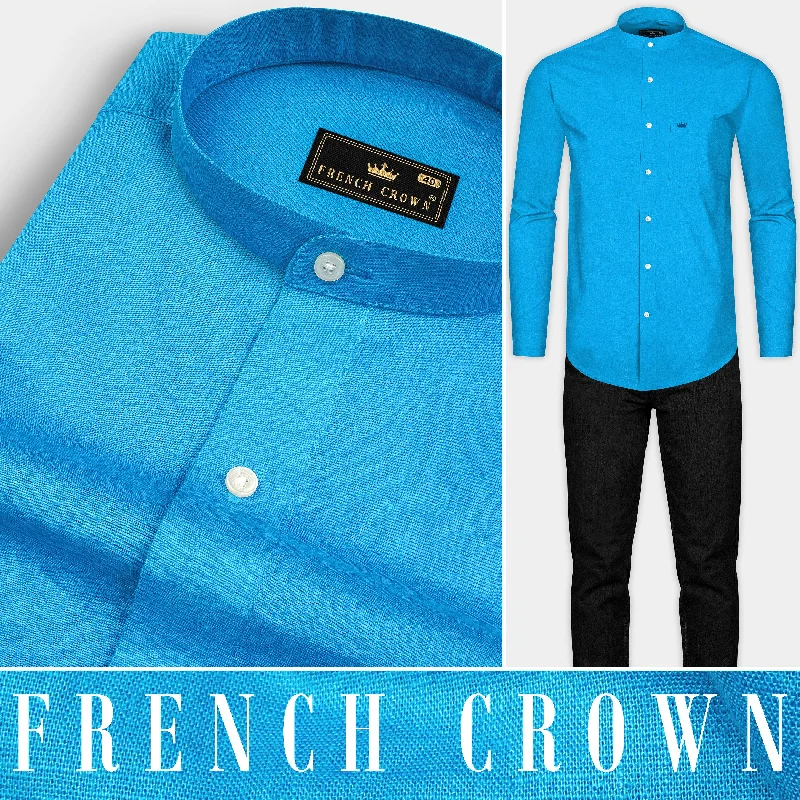 Comfy Hoodies Cerulean Blue Luxurious Linen Shirt