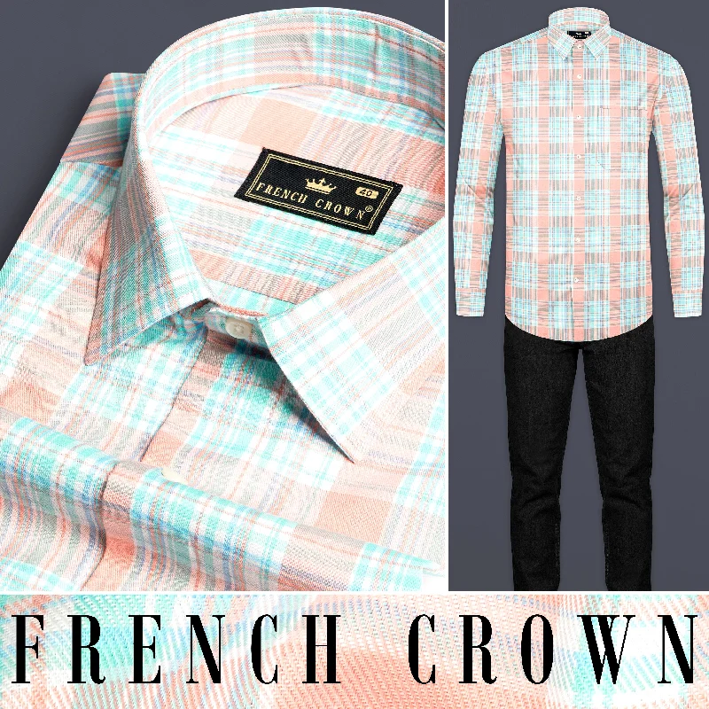 Sporty Essentials Beauty Pink and Moonstone Blue Twill Checkered Premium Cotton Shirt Sporty Essentials Beauty Pink and Moonstone Blue Twill Checkered Premium Cotton Shirt