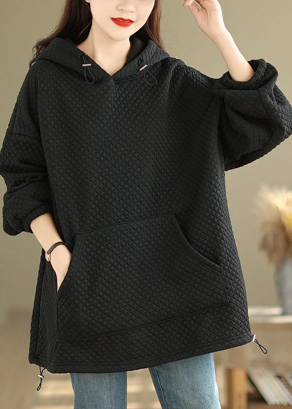 Cool Gear French Black Pockets Patchwork Warm Fleece Hoodies Pullover Winter