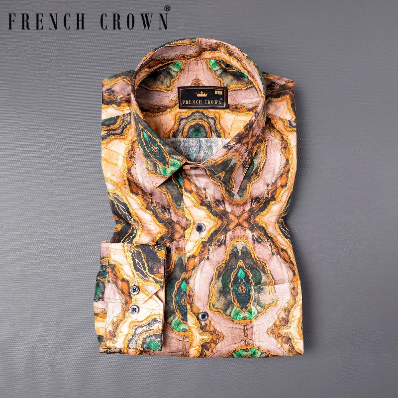 Soft Fashion Burnt Sienna with Multicolour Printed Premium Satin Designer Shirt