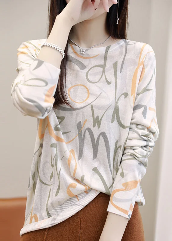 Energy Plan Simple Graphic O Neck Print Silk Cotton Top Spring
