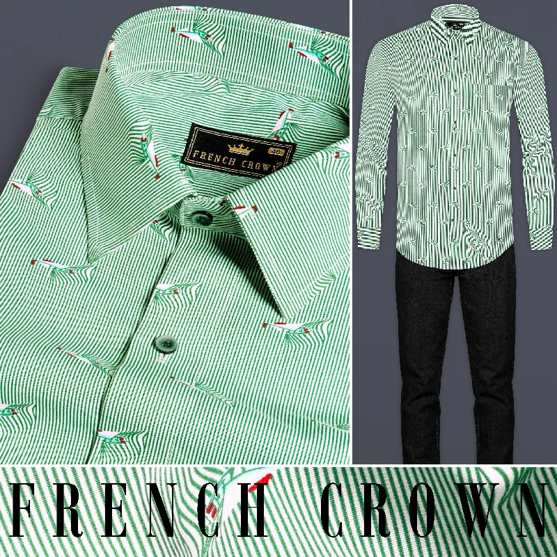 Stylish Layers Bright White with Seafoam Green Striped Premium Cotton Shirt