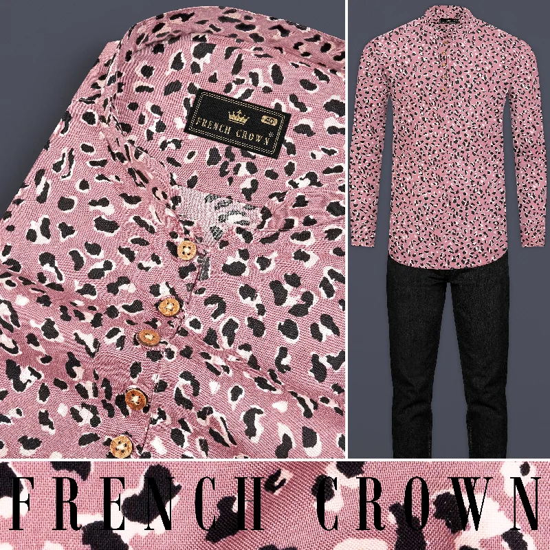 Functional Tops Charm Pink Leopard Printed Premium Tencel Kurta Shirt