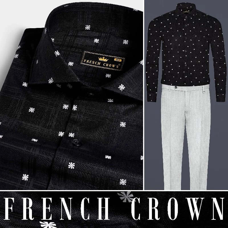 Versatile Knitwear Jade Black and White Subtle Checkered Dobby Textured Premium Giza Cotton Shirt Versatile Knitwear Jade Black and White Subtle Checkered Dobby Textured Premium Giza Cotton Shirt