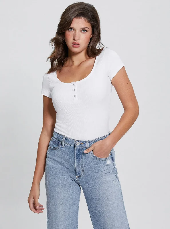 Elegant Comfort Eco White Karlee Jewel Henley T-Shirt