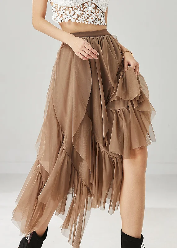 Simple Comfort Women Khaki Layered Ruffleds Chiffon Skirt Summer
