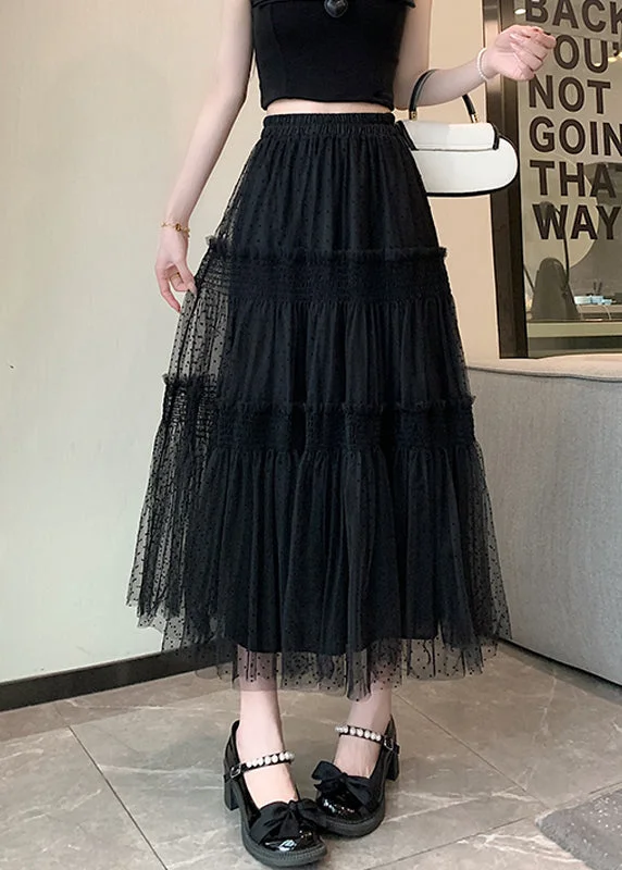 Active Tops Women Black Ruffled Patchwork Elastic Waist Tulle Skirt Summer