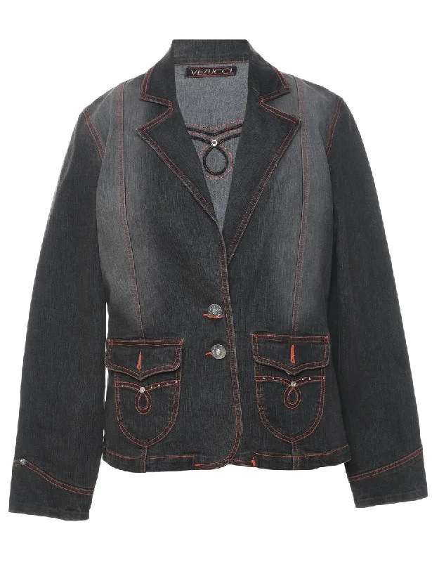 Casual Wear Black Distressed Y2K  Denim Jacket - M