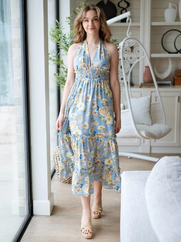 Trendy Comfort In Bloom Halter Midi Dress - Blue