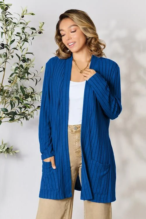 Everyday Apparel Ribbed Open Front Cardigan with Pockets