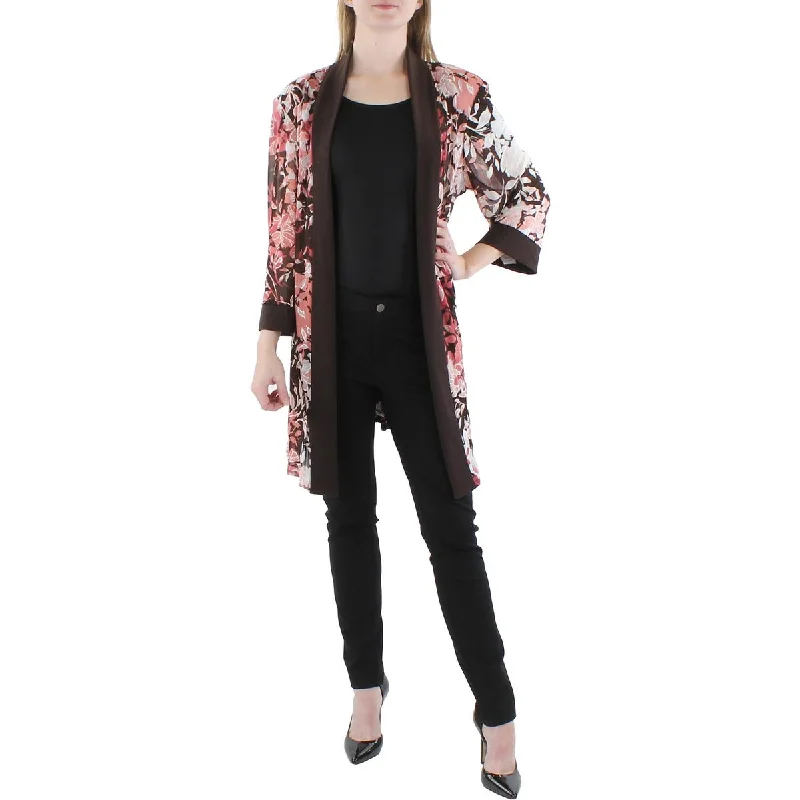 Comfy Outerwear R&M Richards Womens Plus Floral Print Midi Open-Front Blazer