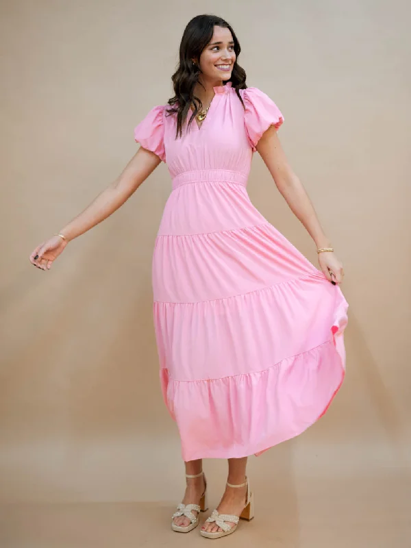 Street Casuals Juliana Puff Sleeve  Maxi Dress - Light Pink