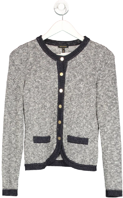 Warm Essentials Escada Grey Button Down Contrast Trim Wool Cardigan UK XS
