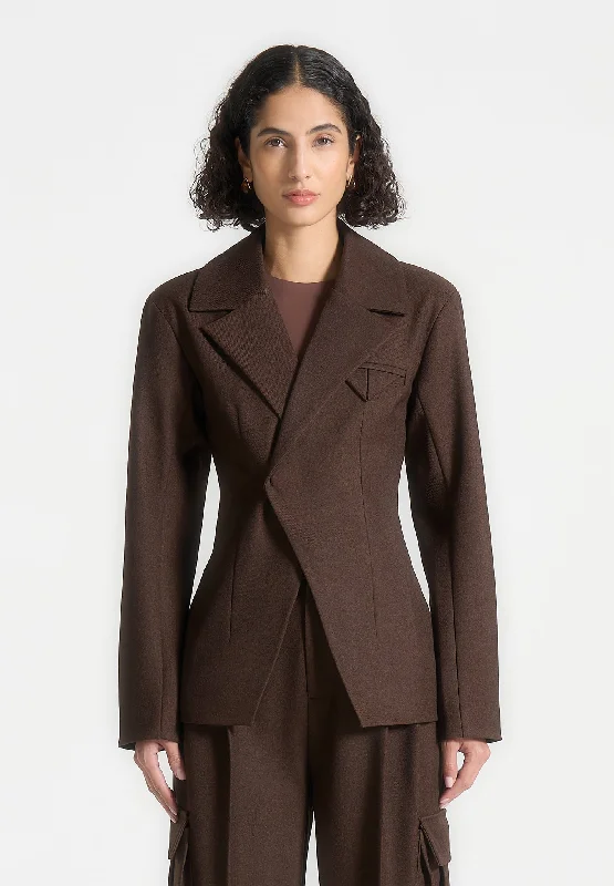 Comfy Suits Tailored Contour Double Breasted Blazer - Brown