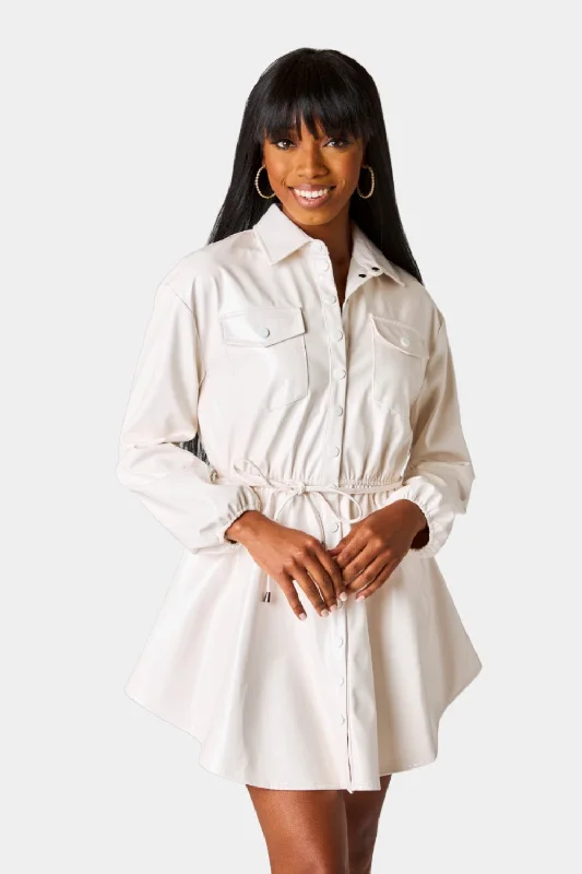 Lace Design Ariella Button Up Mini Dress - White