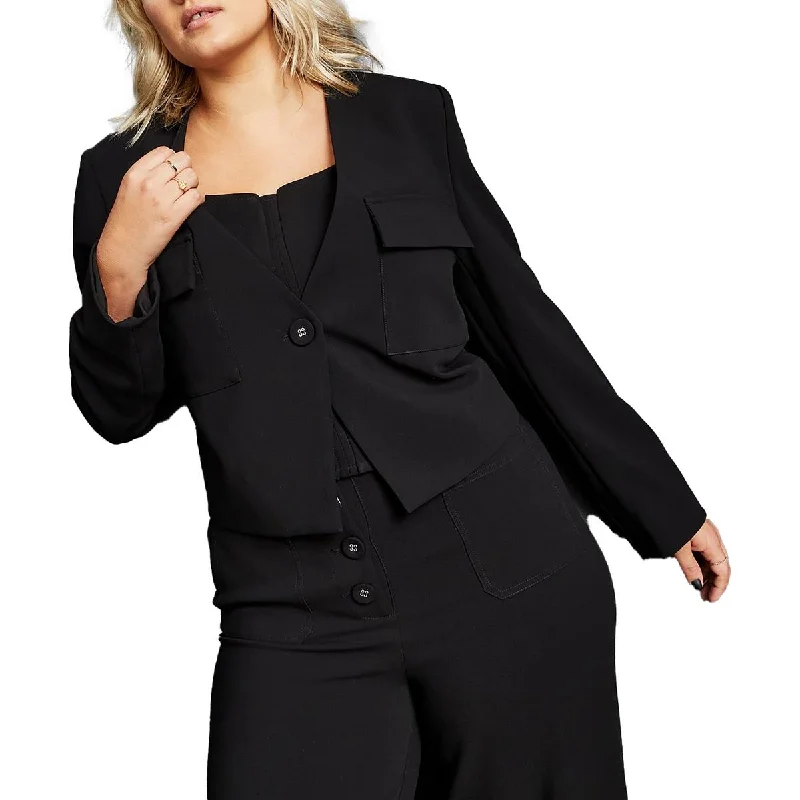 Sport Chic Royalty By Maluma Womens Collarless Suit Separate One-Button Blazer