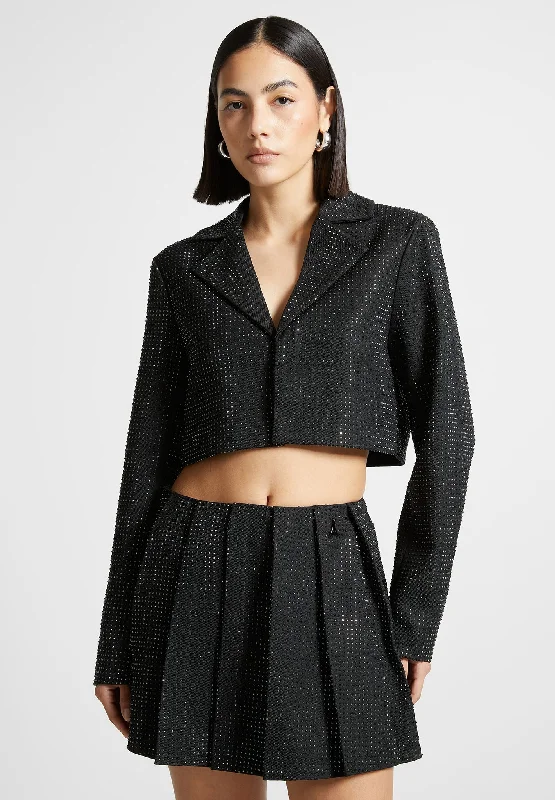 Warm Essentials Rhinestone Cropped Blazer - Black