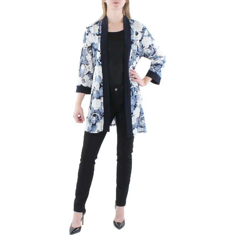 Cozy Looks R&M Richards Womens Printed Cardigan Duster Blazer