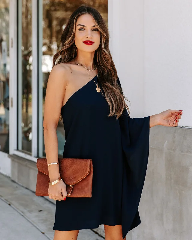 High-end Design Side To Side One Shoulder Statement Dress - Navy