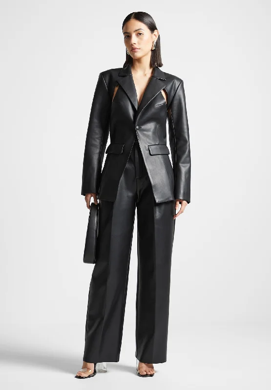 Stylish Layers Leather Cut Out Blazer - Black