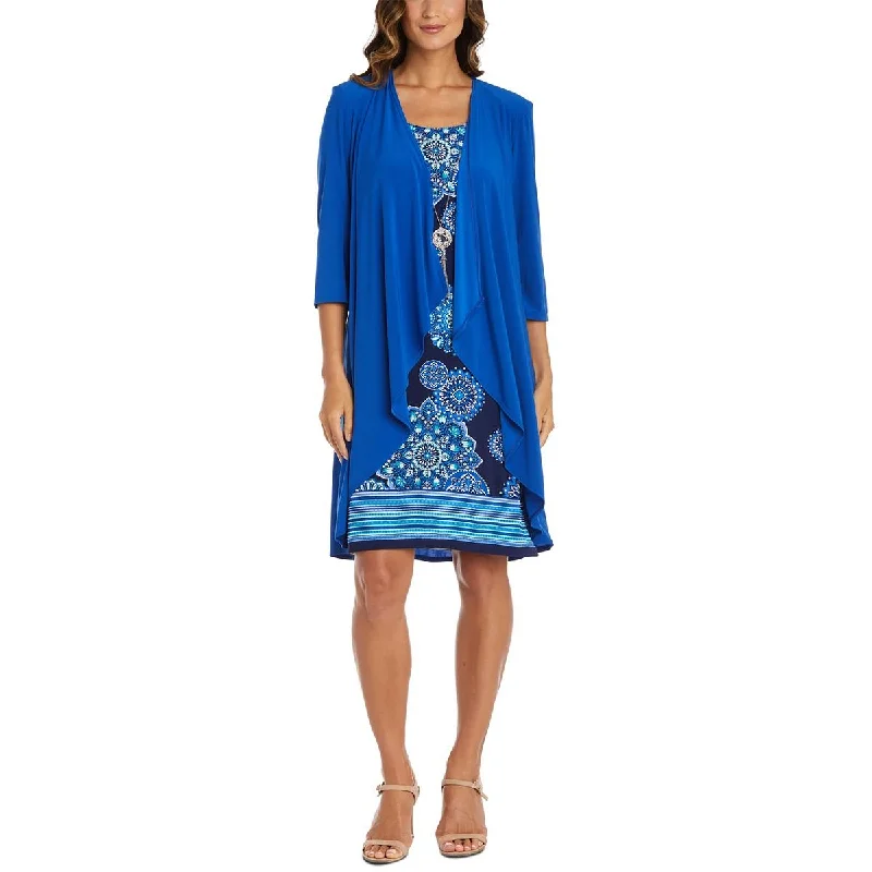 Relaxed Style R&M Richards Womens Petites Open Front 3/4 Seeves Duster Blazer