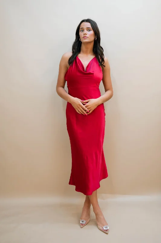 Cozy Looks Gracyn Satin Midi Dress