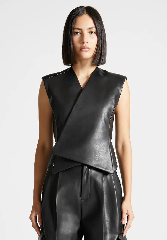 Premium Fit Leather Wrap Waistcoat - Black