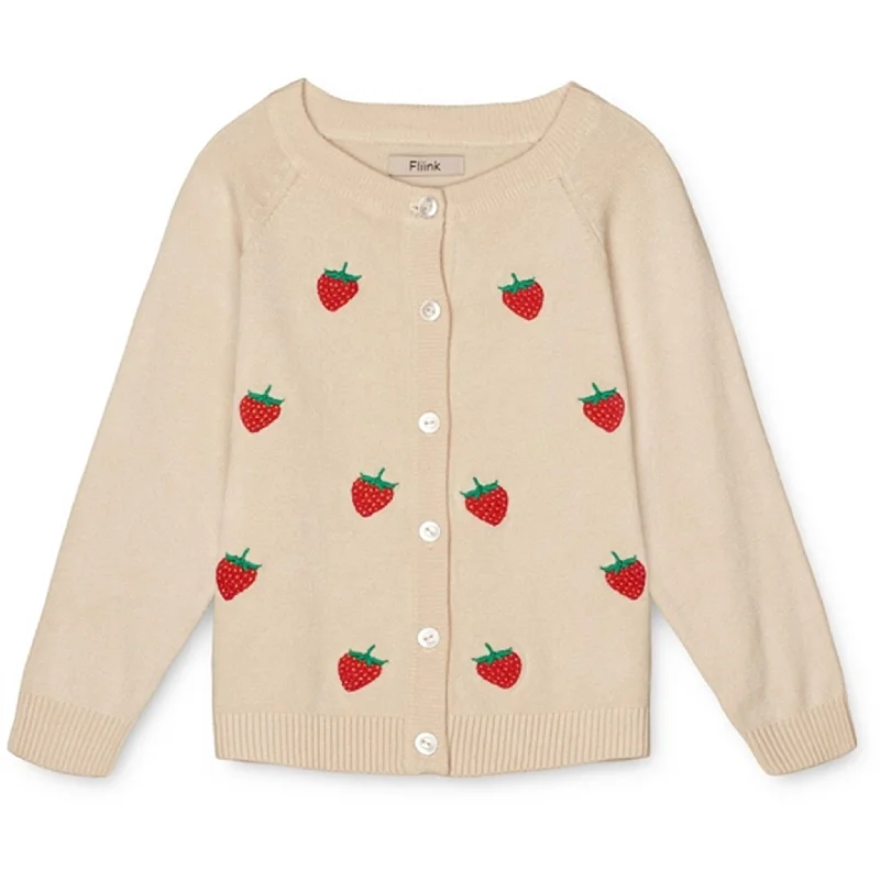 Fashionable Items Fliink Sandshell/High Risk Red Strawberry Favo Embr. Knitted Cardigan