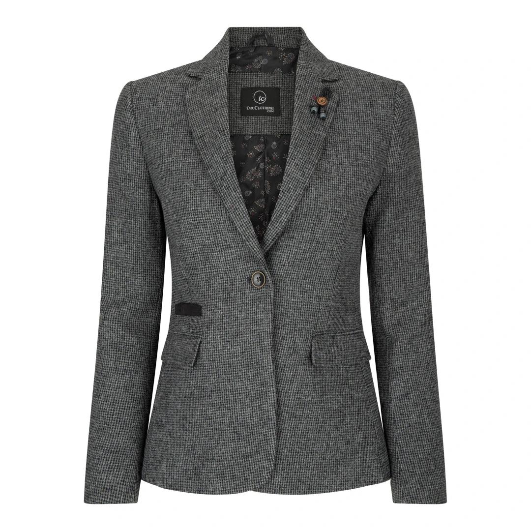 Smart Outfits Women Grey Blazer Tweed Herringbone 1920's Peaky Waistcoat Tailored Fit Vintage