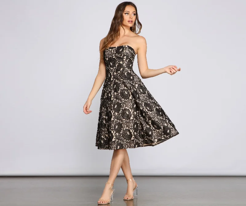 Premium Fit Corrine Strapless Lace Detail Formal Dress