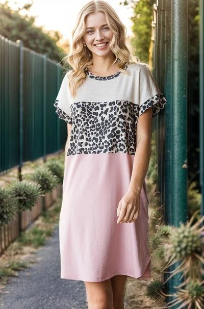 Dressing Tips Heimish Full Size Solid Color Block and Animal Mini Dress Plus Size