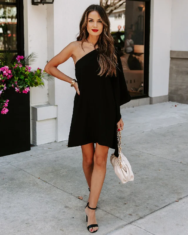 Cozy Basics Side To Side One Shoulder Statement Dress - Black